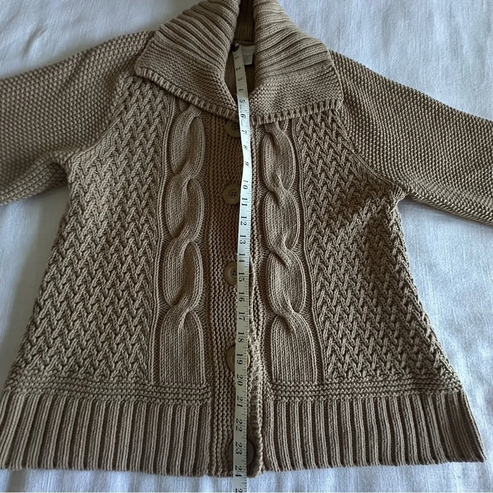 Chicos Sweater Womens 2 L Tan Chunky Cable Knit Short Sleeve Button Cardigan - Picture 2 of 9